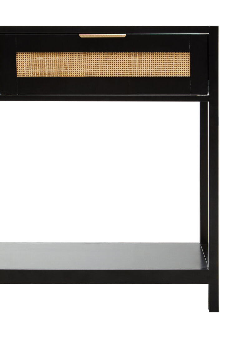 Como Black Wood and Rattan Two Drawer Console Table