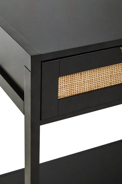 Como Black Wood and Rattan Two Drawer Console Table