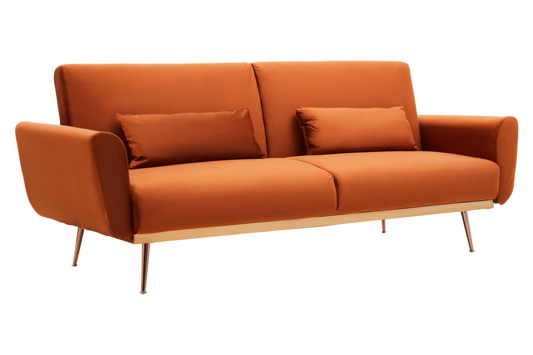 York Burnt Orange Velvet Sofa Bed