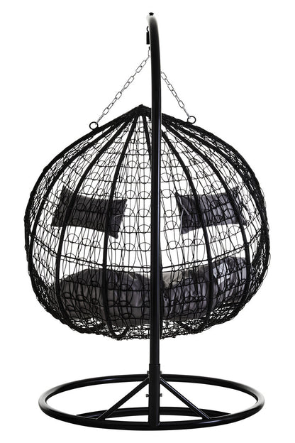 Bristol Black Rattan Effect Double Hanging Chair With Grey Cushions