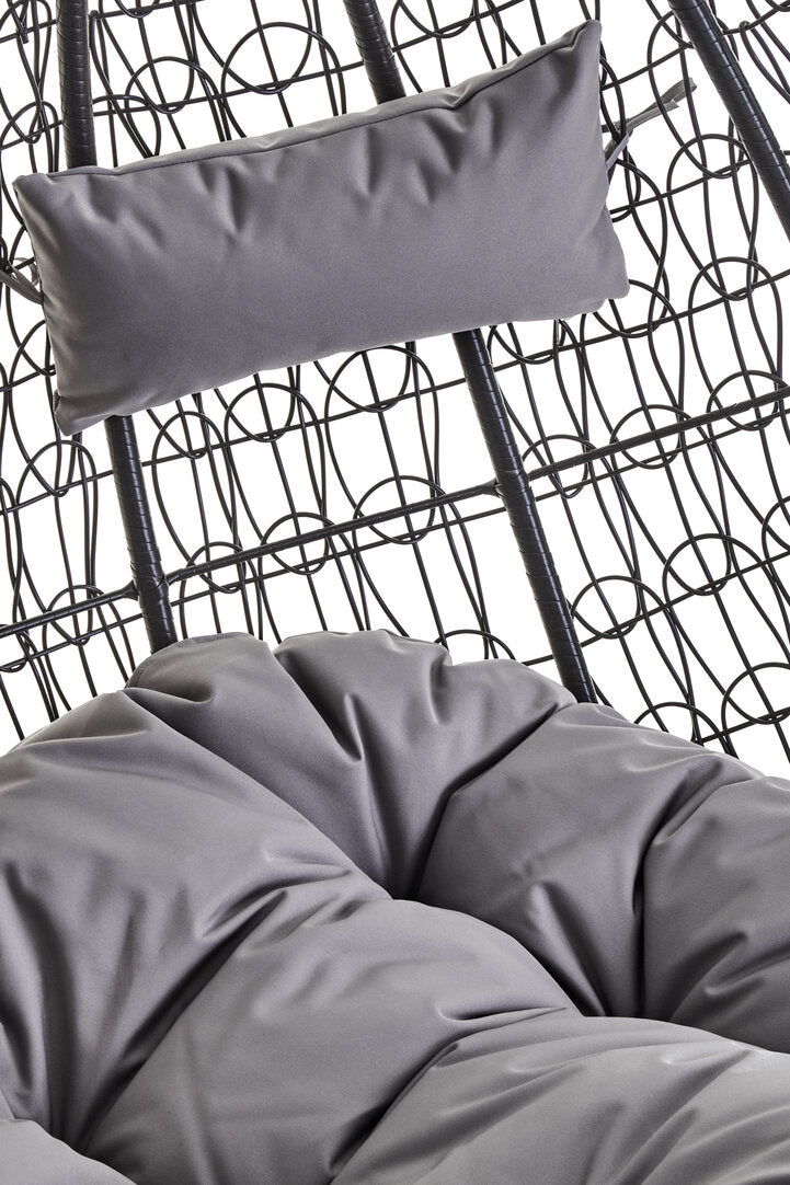 Bristol Black Rattan Effect Double Hanging Chair With Grey Cushions