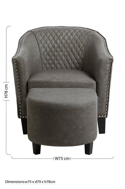 Whitby Grey Faux Leather Tub Chair With Footstool