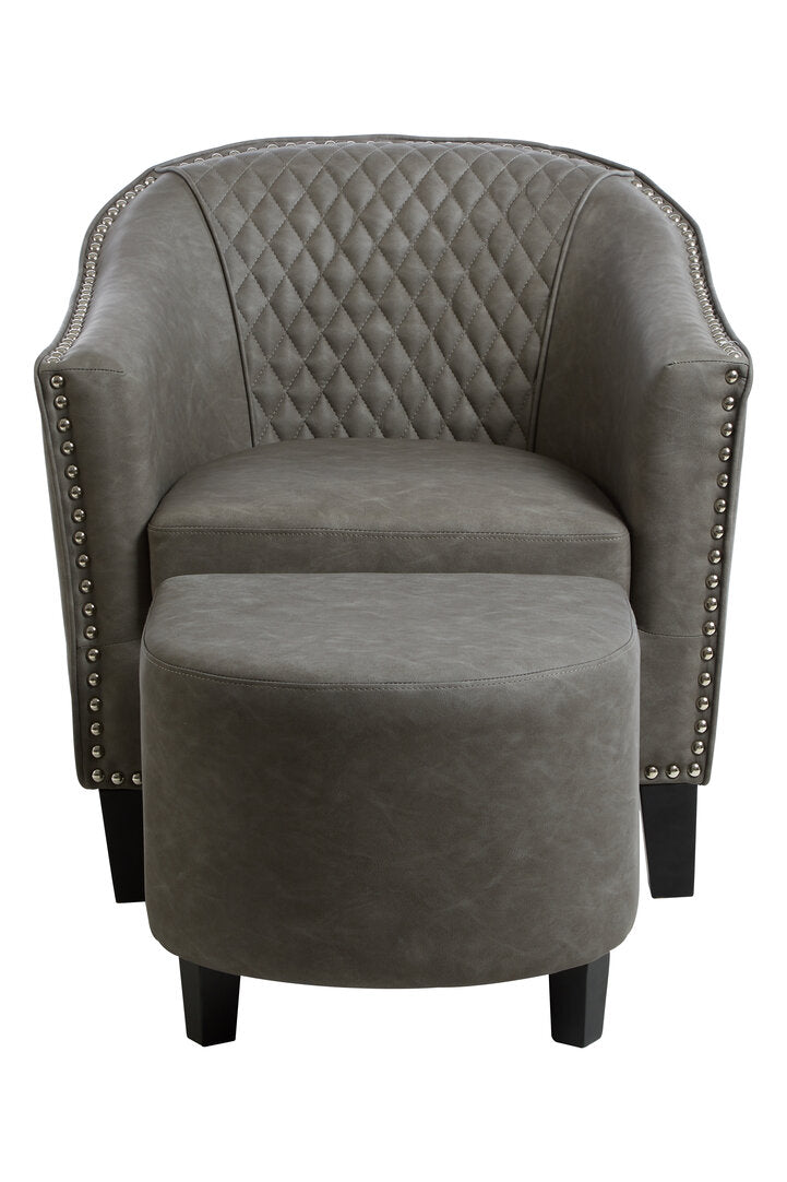 Whitby Grey Faux Leather Tub Chair With Footstool