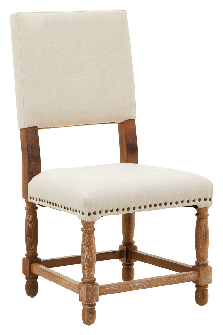 Cannes Linen Dining Chair with Oak Wood Whitewash Finish