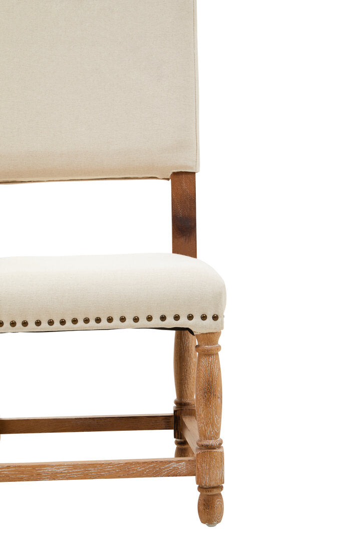 Cannes Linen Dining Chair with Oak Wood Whitewash Finish