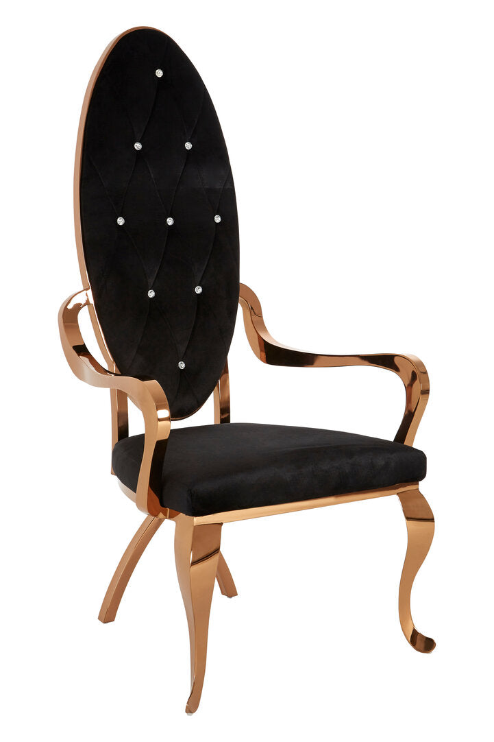 Porto Black Velvet And Rose Gold Baroque Chair