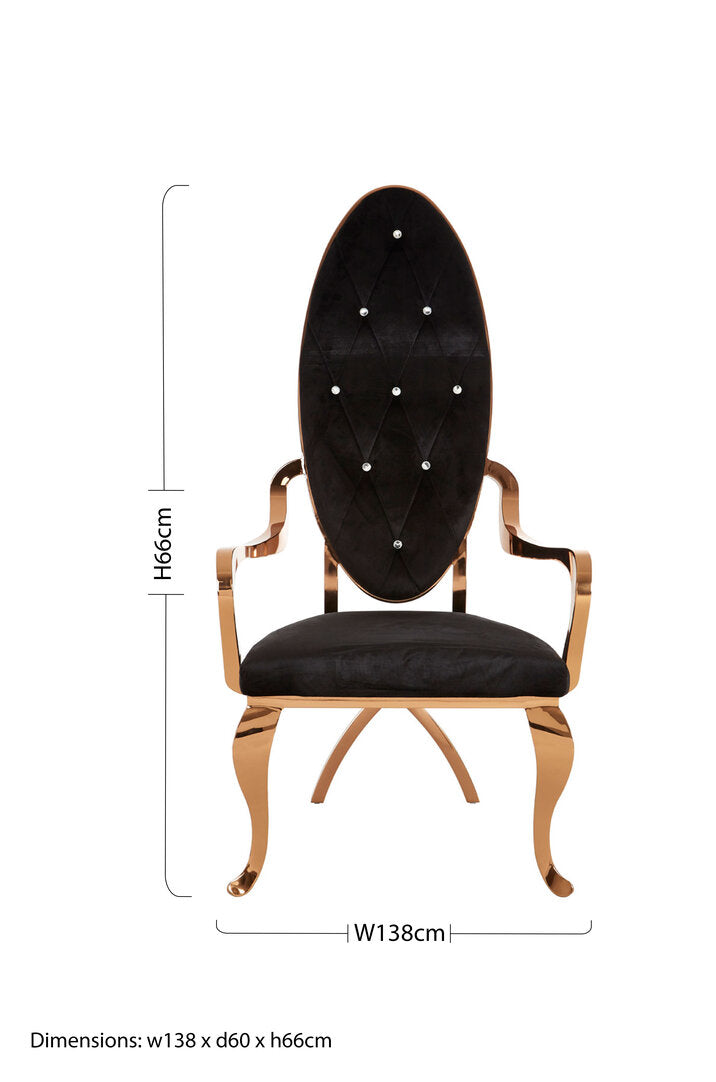 Porto Black Velvet And Rose Gold Baroque Chair