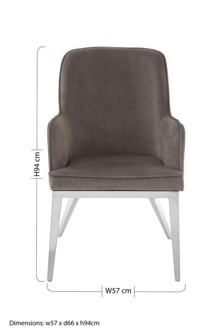 Notting Grey Velvet Dining Chair with Silver Finish Legs