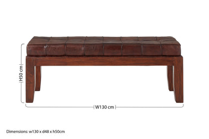 Carlton Antique Brown Leather Bench