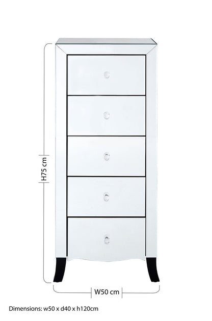 Oxford Chest of 5 Drawer With Mirror Frame