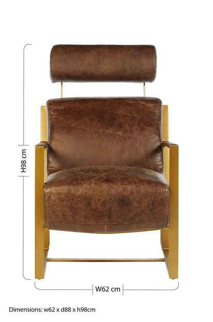 Harrogate Brown Leather Lounge Chair with Rose Gold Iron Frame