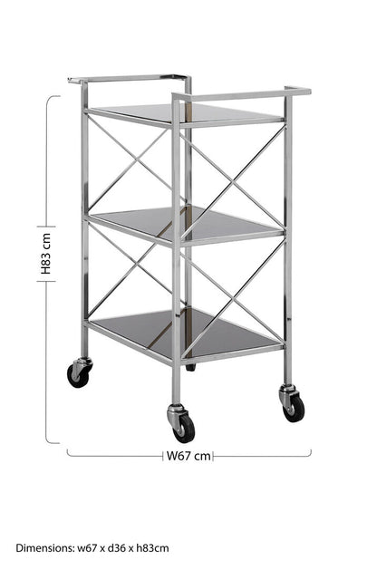 Brighton Black Mirrored Glass 3 Tier Trolley