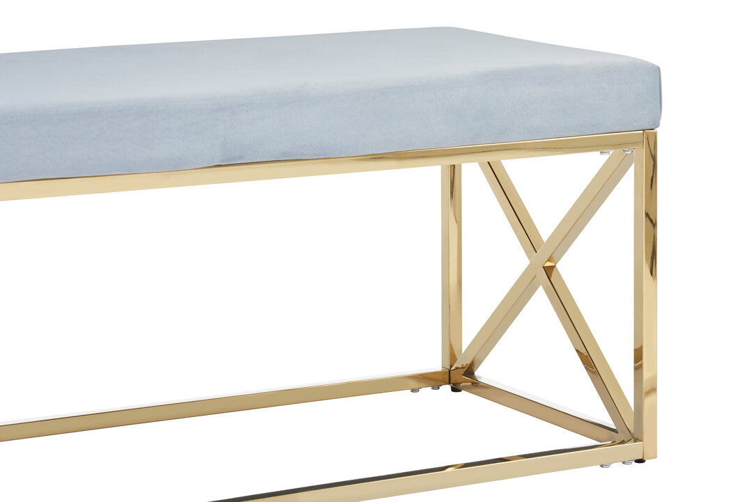 Aurora Powder Blue Velvet And Gold Bench
