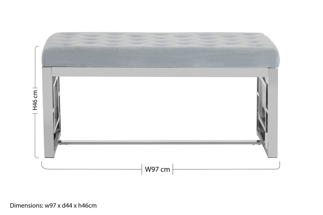Aurora Powder Blue Velvet And Silver Bench