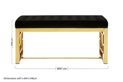 Aurora Black Velvet and Gold Bench