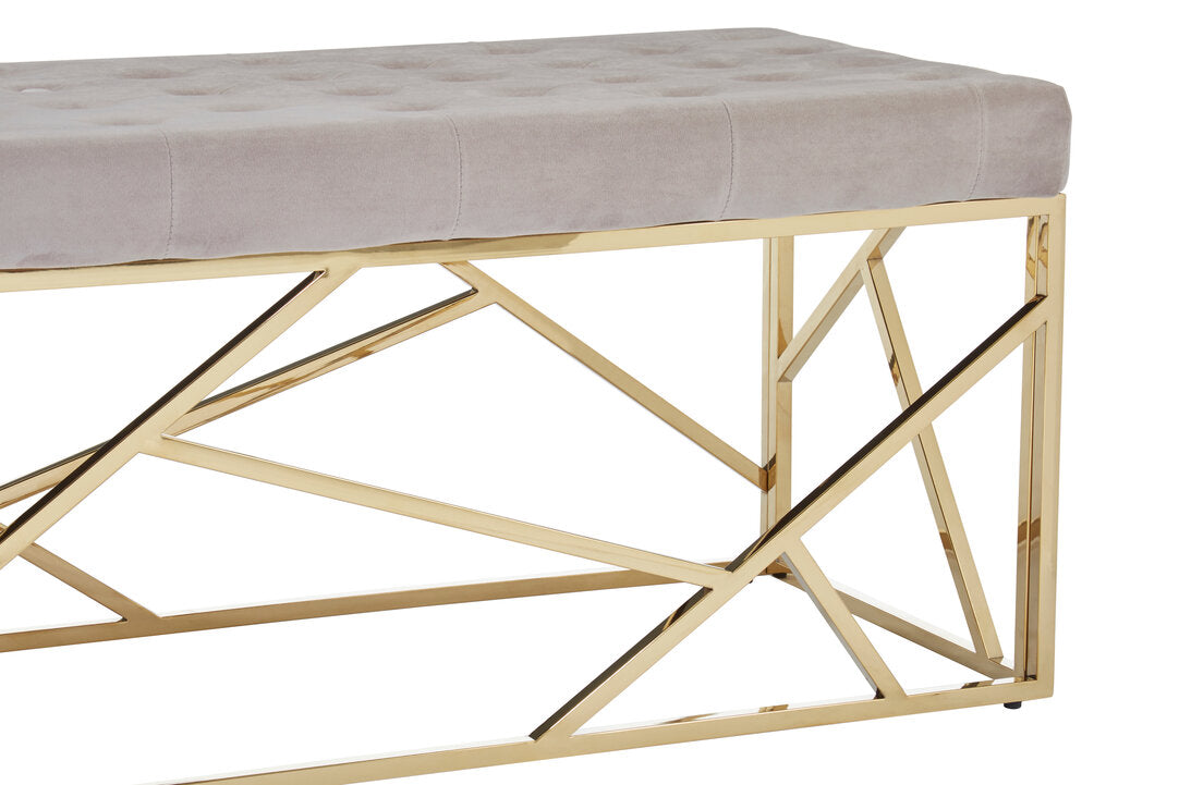 Aurora Mink Velvet Bench with Gold Finish Frame