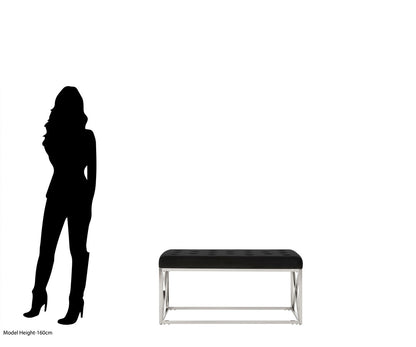 Aurora Black Tufted Seat And Silver Finish Bench