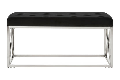 Aurora Black Tufted Seat And Silver Finish Bench