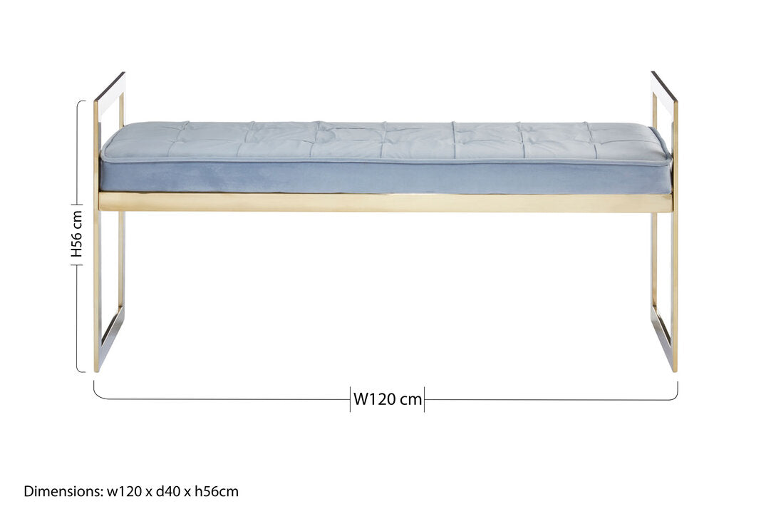Aurora Powder Blue And Gold Tufted Bench