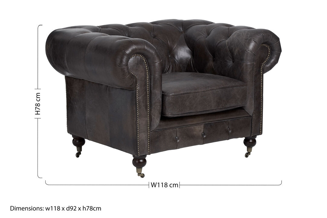 Verona Dark Grey Brown Leather Chesterfield Chair