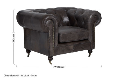 Verona Dark Grey Brown Leather Chesterfield Chair