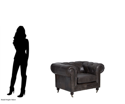 Verona Dark Grey Brown Leather Chesterfield Chair