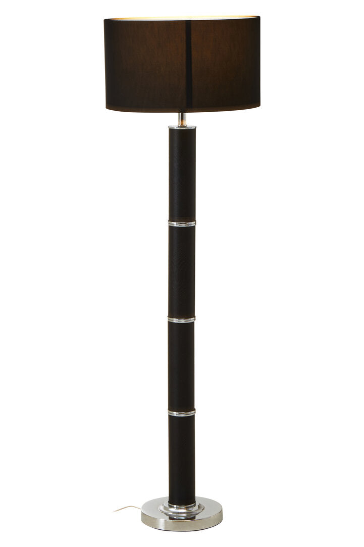 Savannah Black Snake Leather Effect Floor Lamp with Chrome Base and Black Shade