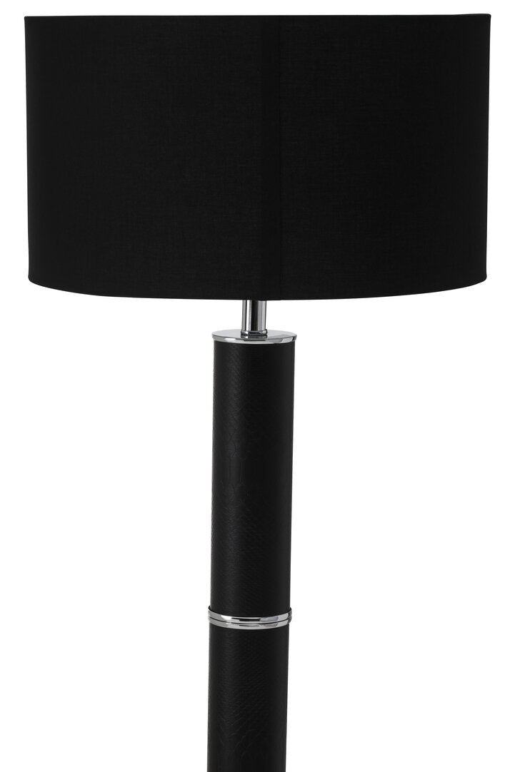 Savannah Black Snake Leather Effect Floor Lamp with Chrome Base and Black Shade