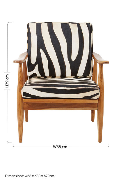 Seville Leather Zebra Pattern And Teak Chair