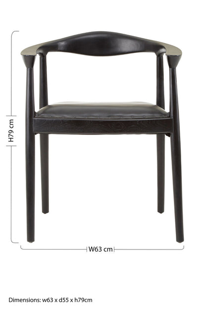 Seville Black Leather and Teak Wood Chair