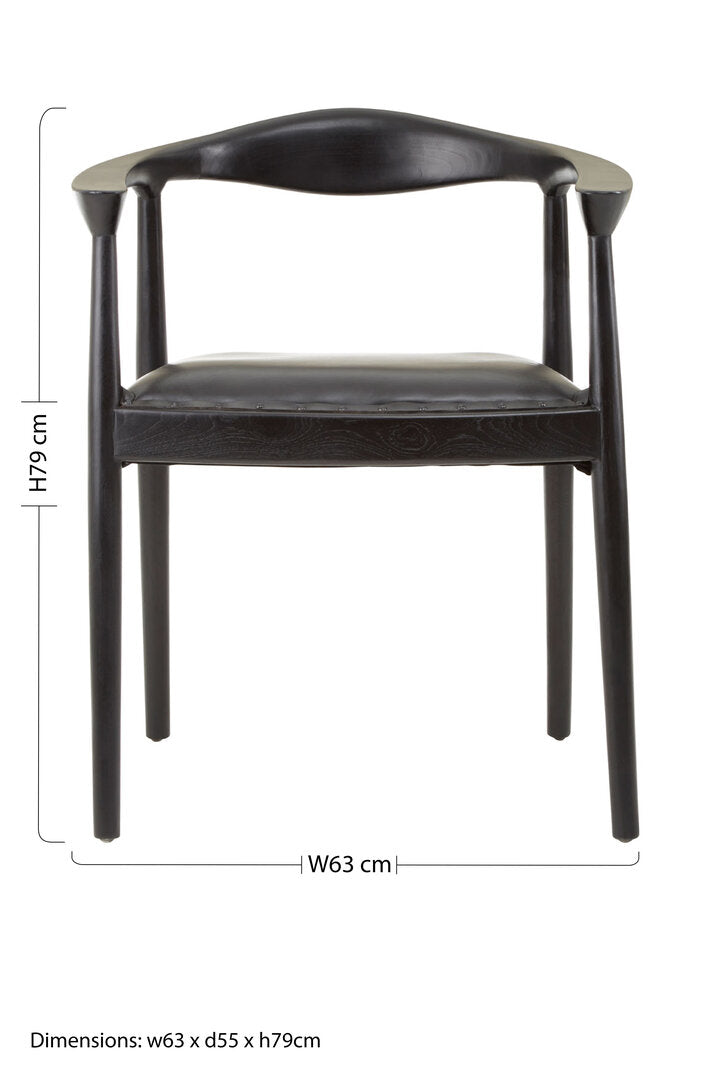 Seville Black Leather and Teak Wood Chair