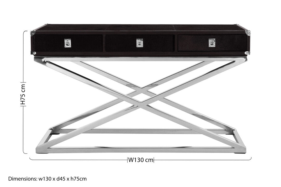 Vienna Townhouse Hair on Leather 3 Drawer Console Table