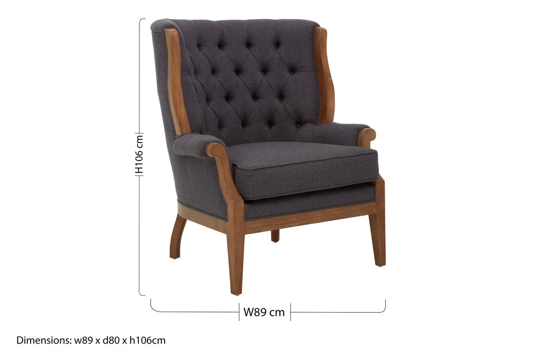 Savannah Graphite Grey Chair with Tufted Back