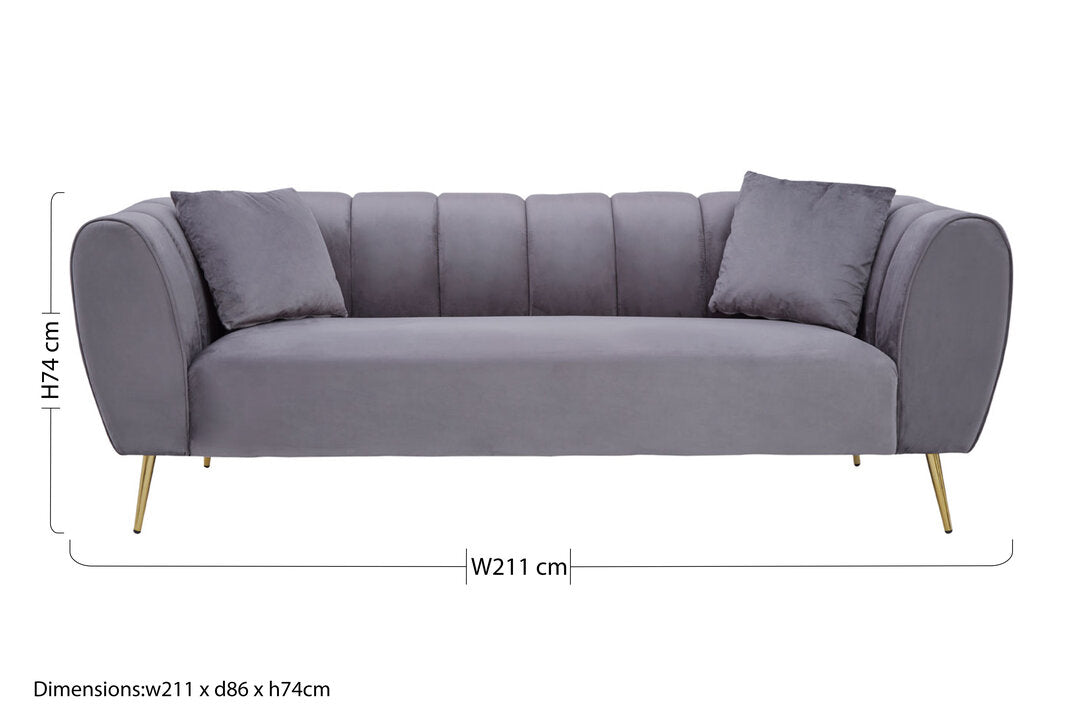 Balmoral Three Seater Grey Velvet Sofa