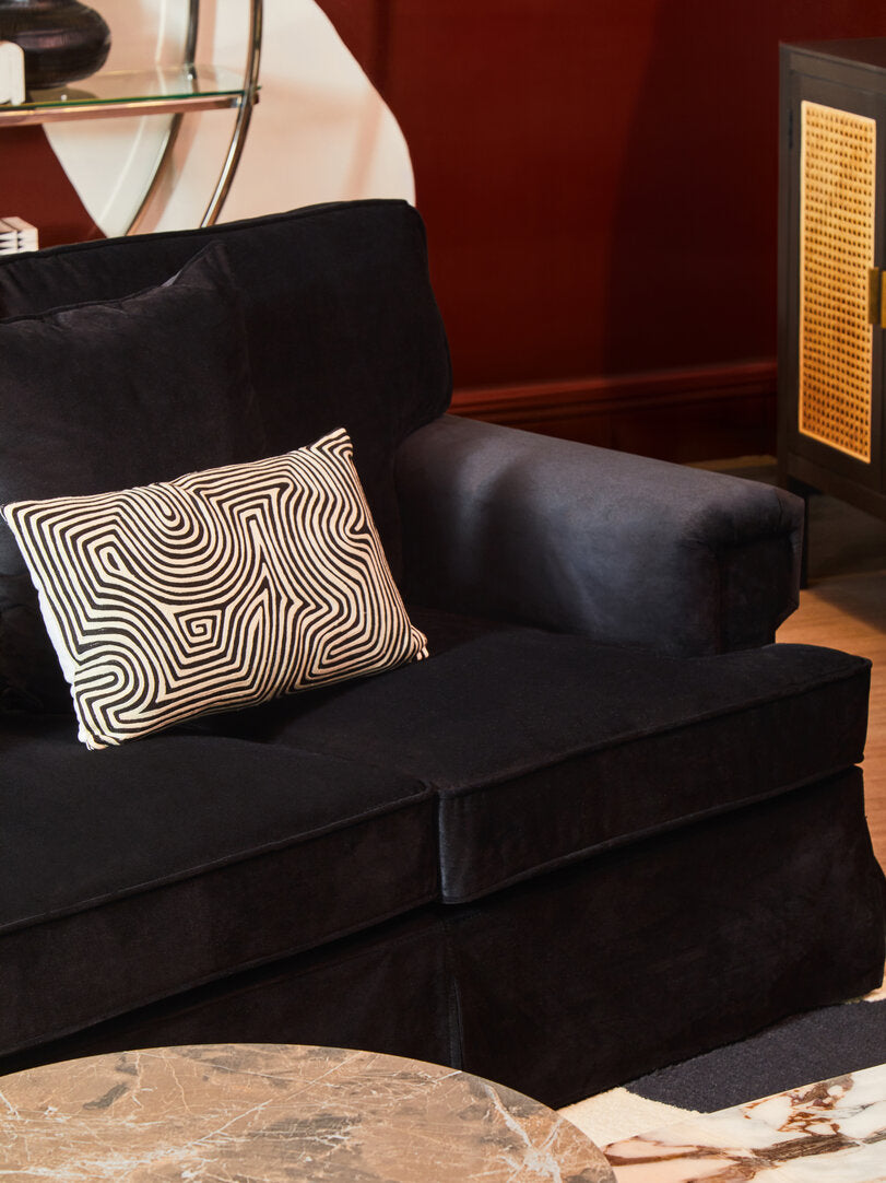 Whitby Three Seat Black Velvet Sofa