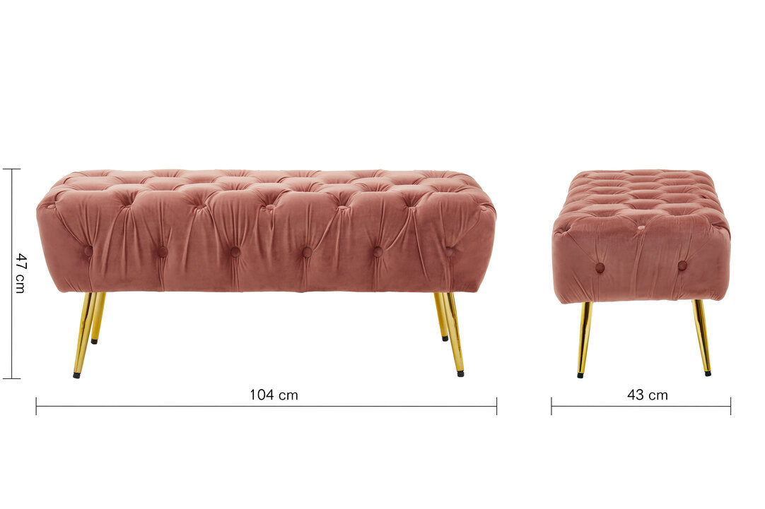 Devon Dusty Pink Velvet Bench with Gold Legs