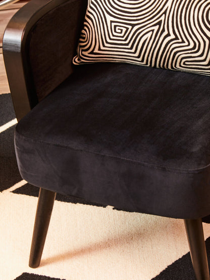 Mayfair Black Velvet and Rattan Armchair