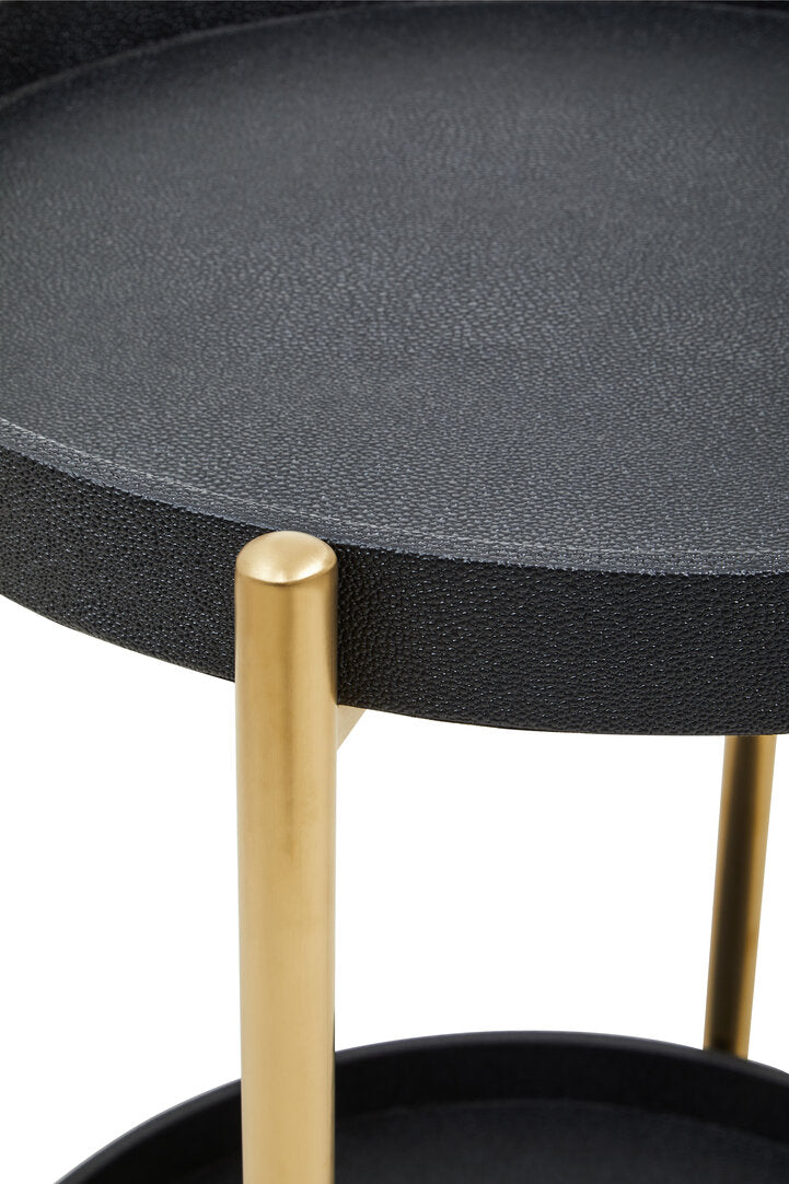 Laguna Two Tier Black Faux Shagreen Tray Table Trolley