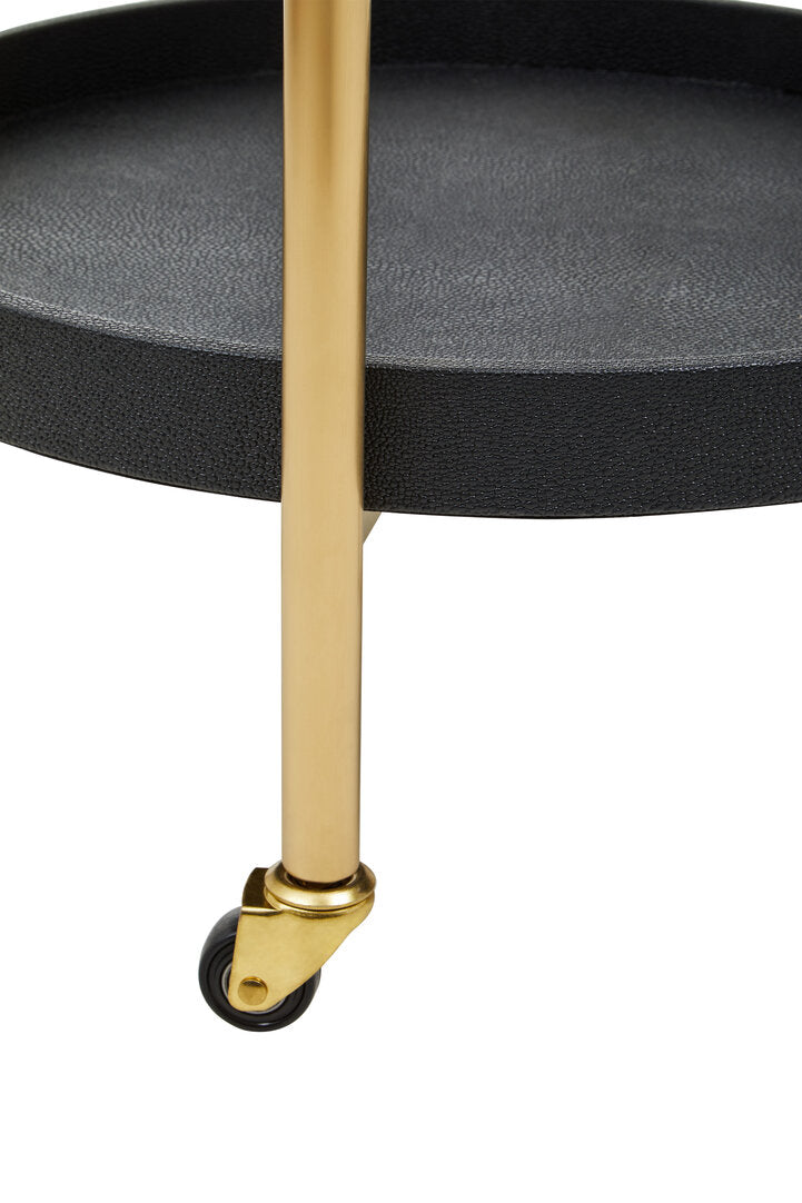 Laguna Two Tier Black Faux Shagreen Tray Table Trolley