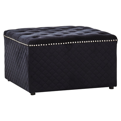 Windsor Square Black Velvet Ottoman