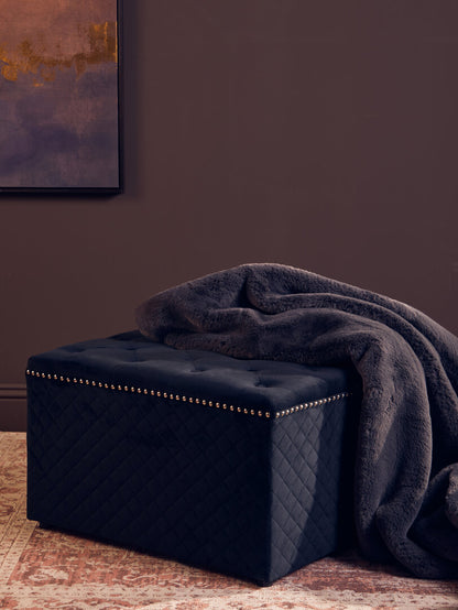 Windsor Square Black Velvet Ottoman