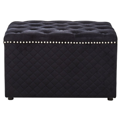 Windsor Square Black Velvet Ottoman