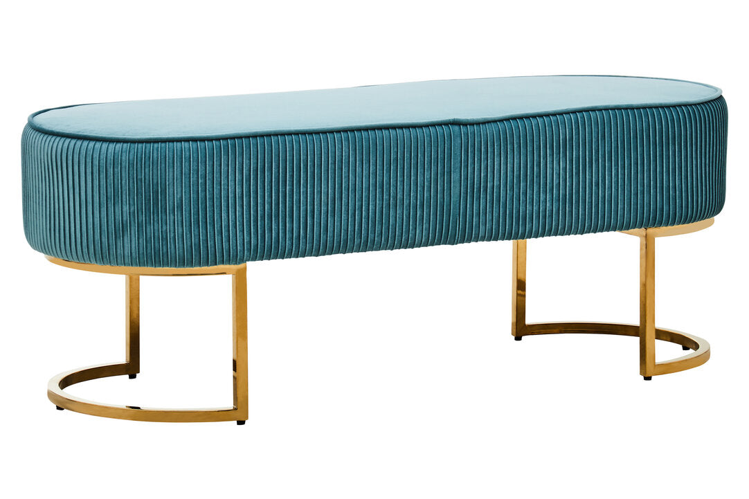 Windsor Green Velvet Ottoman Bench With Gold Finish Legs