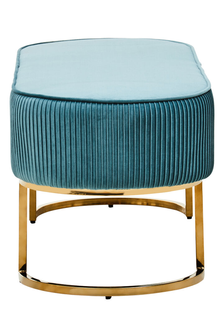 Windsor Green Velvet Ottoman Bench With Gold Finish Legs