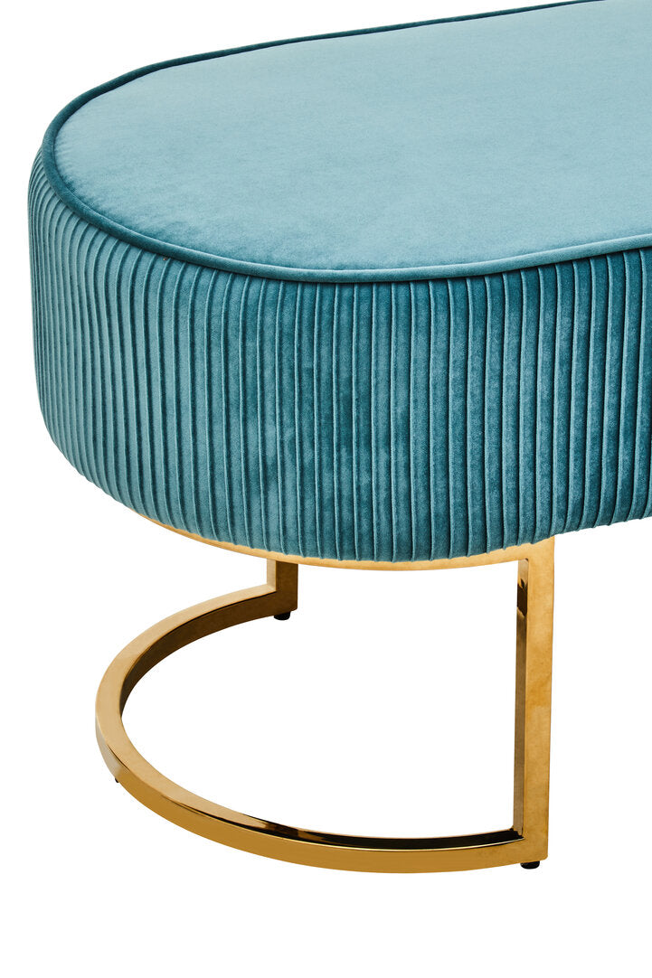 Windsor Green Velvet Ottoman Bench With Gold Finish Legs