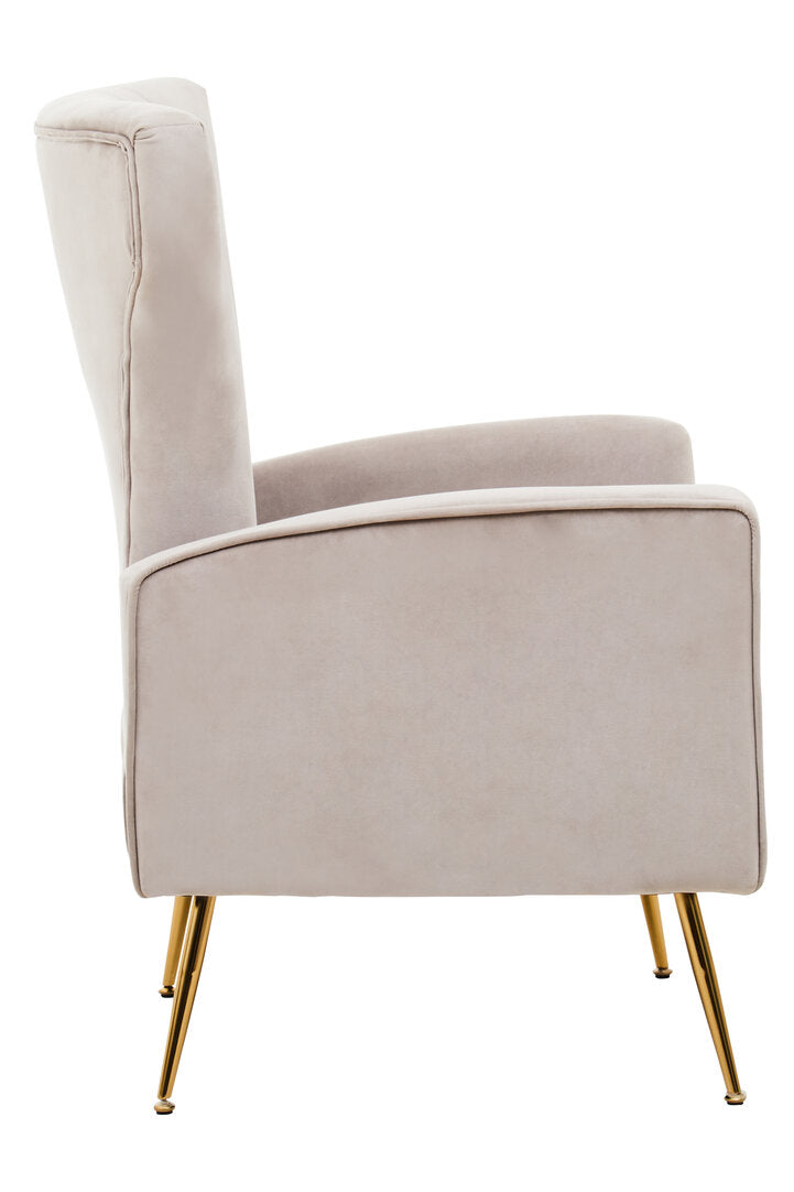 Windsor Mink Velvet Accent Chair With Gold Finish Legs