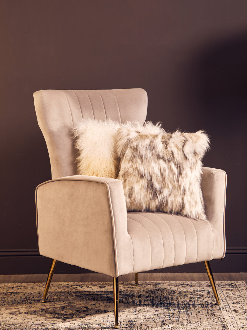 Windsor Mink Velvet Accent Chair With Gold Finish Legs