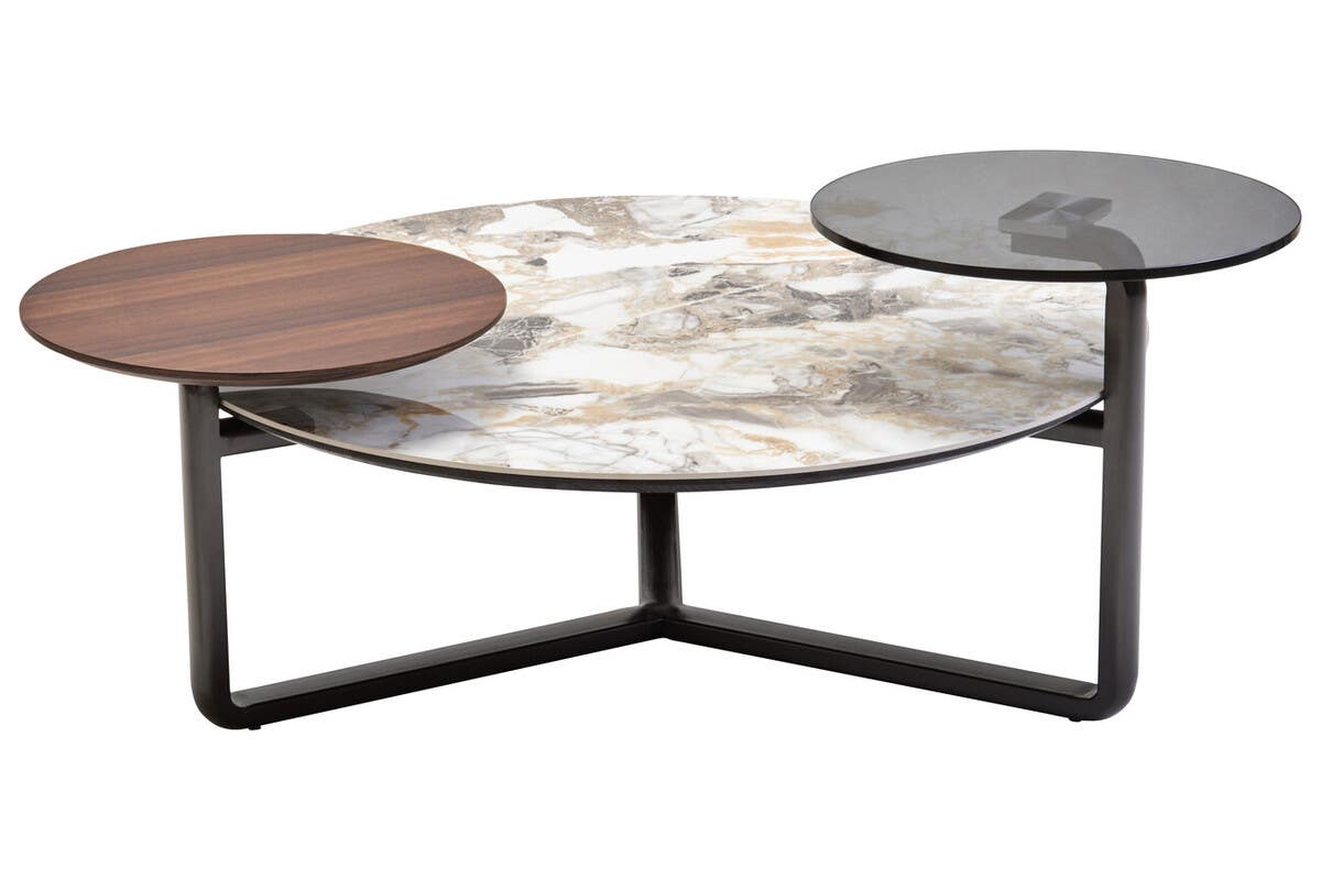 Aurora Grey Glass and Ceramic Marble Effect 3 Tier Coffee Table