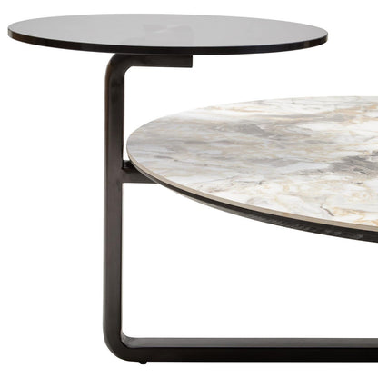 Aurora Grey Glass and Ceramic Marble Effect 3 Tier Coffee Table