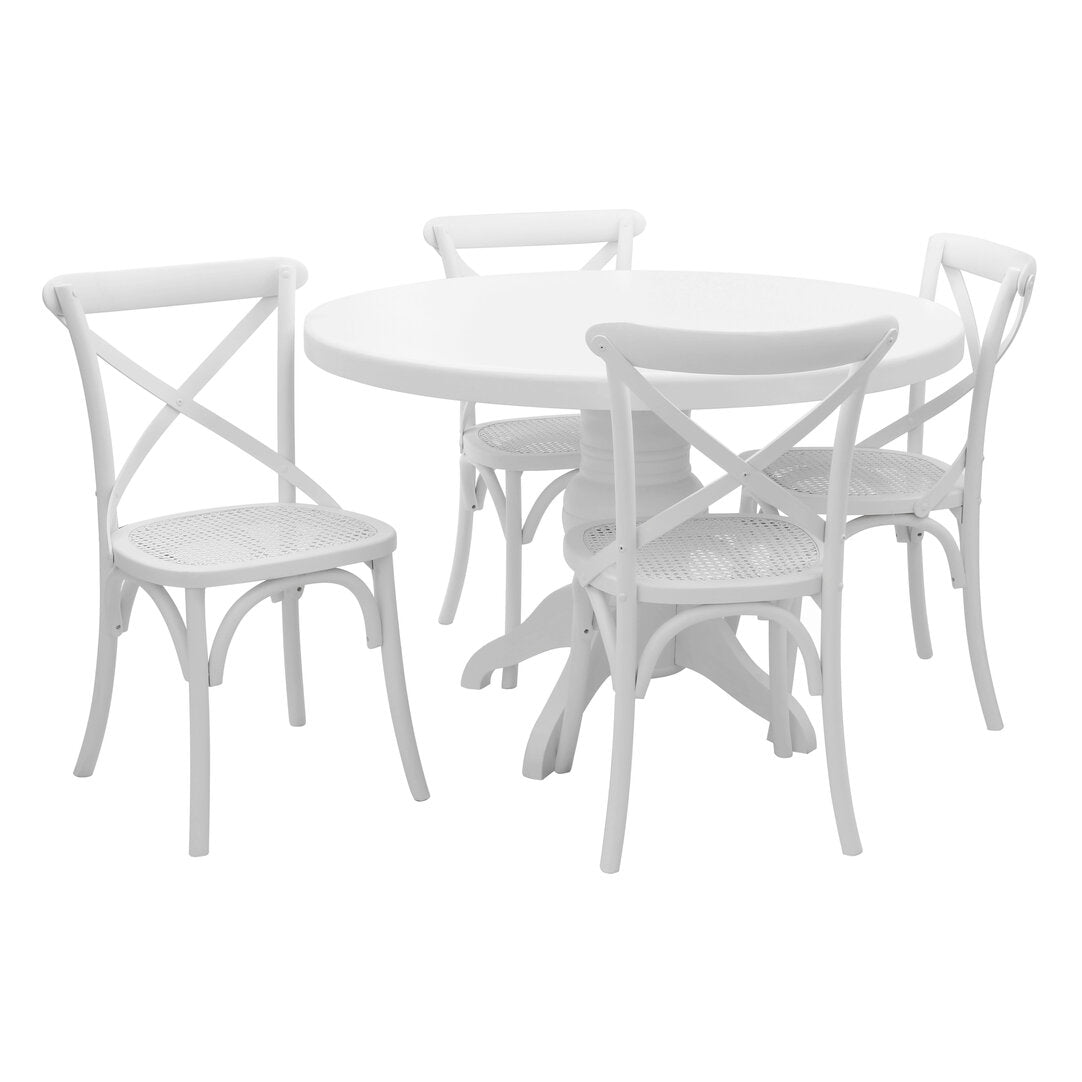 Chelsea White Wash Round Dining Table with 4 Chairs Set